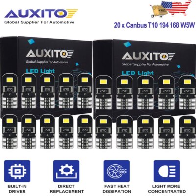 20Pcs CANBUS T10 168 194 Car Interior Kit Side Marker 6000K LED Light Bulb White