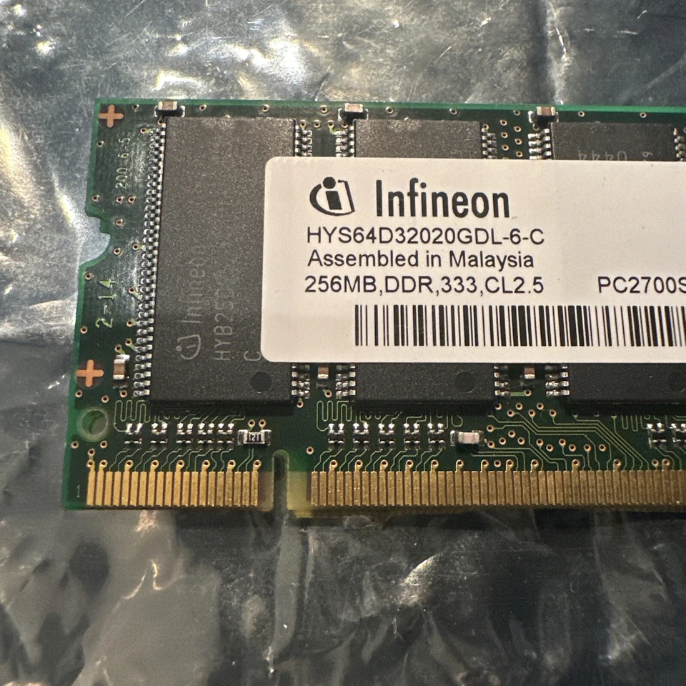 Infineon 256MB DDR RAM PC2700S-2533-0-A1 333MHz SODIMM Memory HYS64D32020GDL-6-C - Image 2 of 4