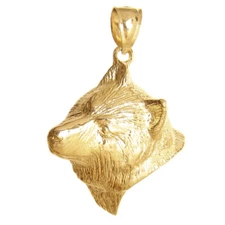New 14k Yellow Gold Wolf Head Pendant