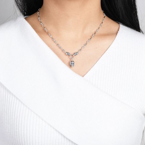 S925 Authentic Sterling Silver Skull&Bone Link Chain Punk Gothic Biker Necklace - Picture 6 of 15