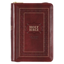 KJV Compact Large Print Red Letter Bible, Zippered Faux Leather, Burgundy