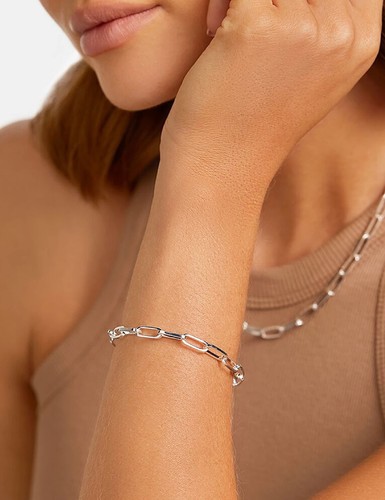 925 Sterling Silber Büroklammer Kette Armband 5 mm Silberarmband für Damen Herren S - Bild 3 von 6