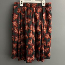 LULAROE Pleated Red Floral Skirt WOMENS Size Medium W/ Pockets