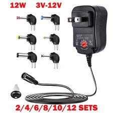 2-12 Sets 12W Universal Adjustable AC/DC Adapter 3-12V Power Supply Charger HOT