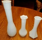 VTG LOT 3 White Milk Glass Vases QUILTED RIBBED AND RUFFLED RIM  EX COND