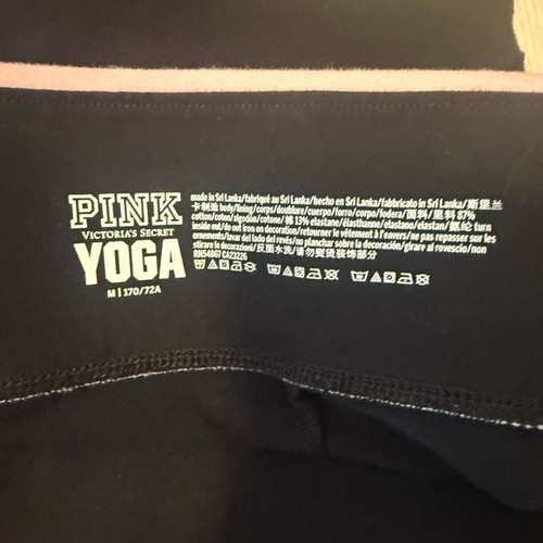Victoria’s Secret PINK Yoga Leggings M Black Pink Waistband Glitter Logo - Picture 5 of 9