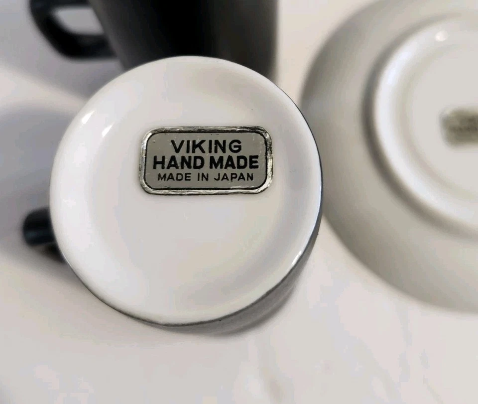 Juego de platillos de taza de café espresso mate blanco y negro de colección Viking Imports Japón 2,5 OZ Foto 4 de 4