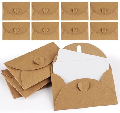 25 Mini Envelopes With Cards Vintage Mini Kraft Paper Envelopes Blank Cards S...