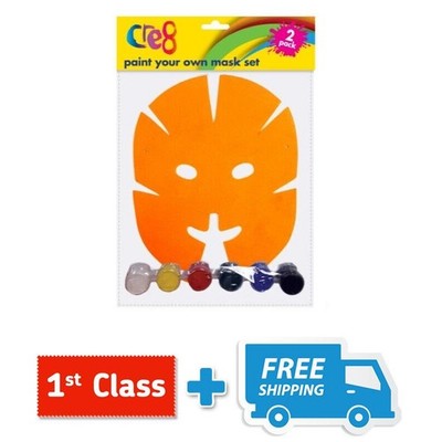 Cre8  Paint Your Own Mask Set, 2 Stück Schaumstoff mit Pinsel & Farben.