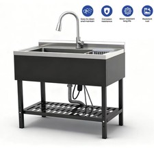 40'' Multifunctional Stainless steel kitchen sink with single bowl and Fauce