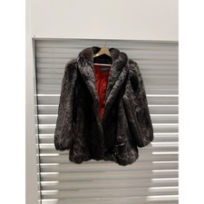 Vintage Faux Fur Coat Brown Red Lining Made in USA Size 16