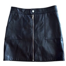 WOMENS SIZE SMALL VEGAN LEATHER MINI SKIRT BLACK SKORT FRONT ZIPPER LINED RETRO