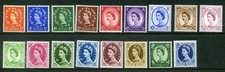 1952-54 QE2 GREAT BRITAIN TUDOR WMK. WILDINGS BASIC SET 17v FINE U/Mint