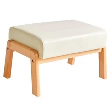  10.2” H Small Foot Stool Ottoman, Rectangle PU Faux Leather Foot Rest White