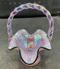 GORGEOUS FENTON PINK ART GLASS BASKET WITH EBONY EDGE TREATMENT