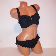Victoria Secret Swim Bikini 38D Top XL Bottom Black Solid Cheeky Scrunch Butt