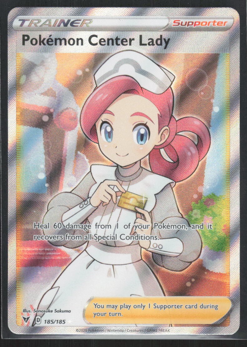Pokemon Center Lady (Full Art) Ultra Rare SWSH04: Vivid Voltage 185/185 LP