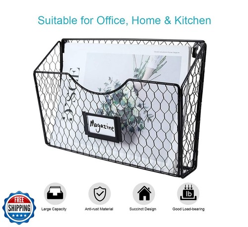 PAG 6 Pockets Hanging File Holder Wall Mount Mail Organizer Metal Chicken Wir - Picture 2 of 5