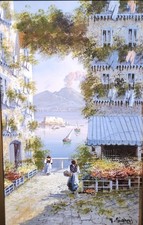 Girolamo Gianni – Vicolo marina Napoli – Antico Dipinto acquerello – Quadro '800