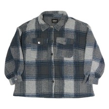 ONLY Womens Grey & Blue Check Button Jacket XL Polyester Casual Relaxed Fit