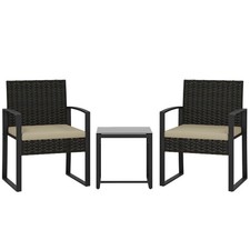 Outsunny Rattan Bistro Set, 3 PCS Garden Furniture with Cushion, Khaki