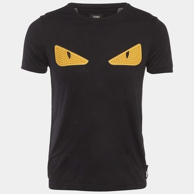 Fendi Black Textured Leather Monster Eye Jersey TShirt S | eBay