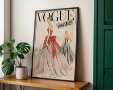 Vintage Vogue Poster, Fashion Wall Art - Retro Chic Home Decor, Bridal Gift