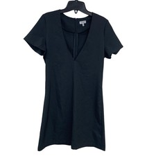 Tobi Womens Small Black Goth Short Sleeve V Neck Back Zip Mini Sheath Dress