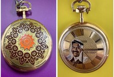 Rare Vintage SWISS Mad President Saddam Hussein Iraq Logo Pocket Watch R220