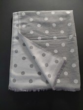 Gray Polka Dot Fringed Soft Scarf Wrap 24x80" Luxury Minimalist Career Travel