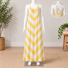 Old Navy Maxi Dress Womens S Yellow White Chevron Stripe Spaghetti Strap Jersey