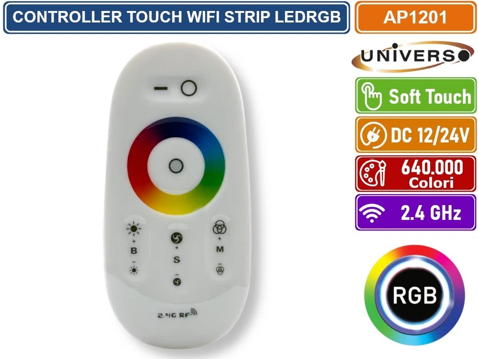 TELECOMENDO CONTROLLER TOUCH WIRELESS PER STRIP LED RGB DC 12/24V PORTATA 30MT - Immagine 3 di 4