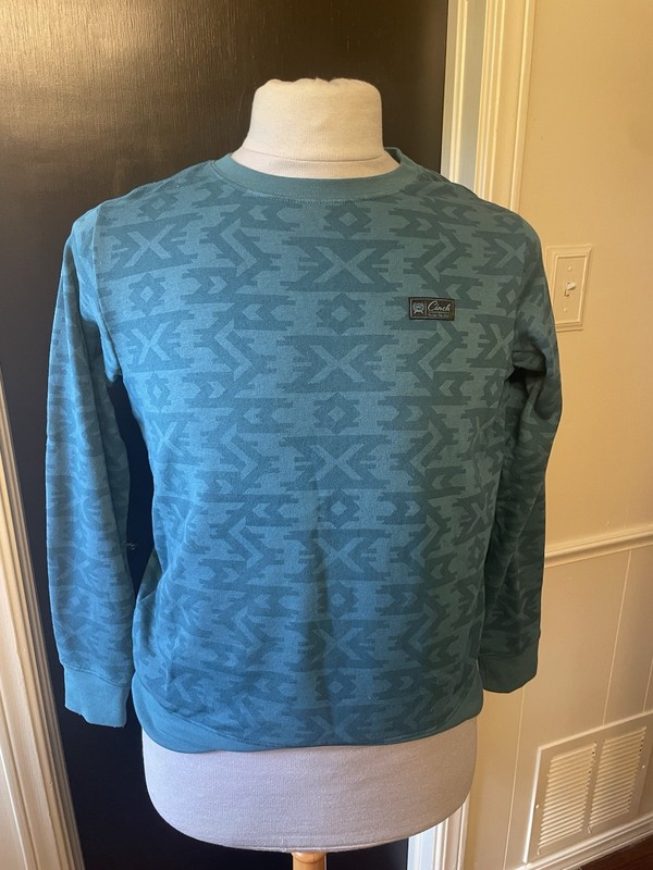 Cinch Ladies Teal Aztec Print Pullover MAK7905001 Size XS