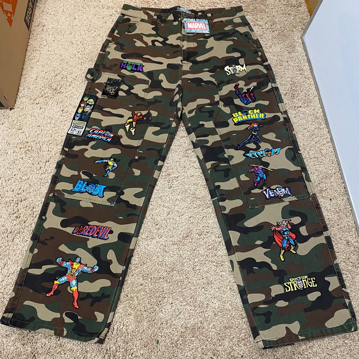Size L - Marvel Characters Patchwork Cargo Pants Camo MVP101 Shoe