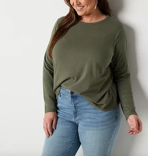 a.n.a Womens Plus Crew Neck Long Sleeve T-Shirt, oregano Sz 1X