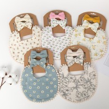 3pcs/set Baby Flower Bibs  Headbands Bow Nylon Hairbands Double Side Saliva Tow