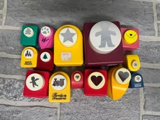 Lot of 14 Paper Punches Paper Doll Circle Heart Train Cherub Star Teddy Paw Tree