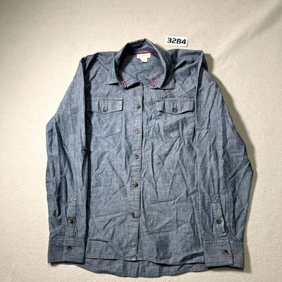 Magellan Outdoors Shirt Mens XL Blue Chambray Roll Tab Sleeve Button Up Casual