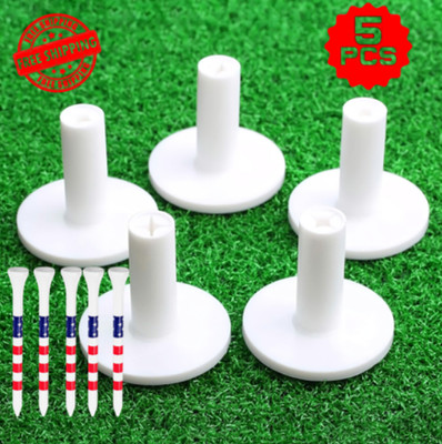5 PCS White Golf Rubber Tee Adapter+ Flag Tees Indoor/Outdoor Driving Range set