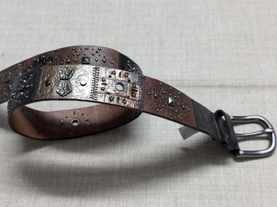 Cinturón de cuero vintage Y2K FOSSIL patchwork 34 floral ESTUCHADO cuero de vaca mecanizado Foto 3 de 4