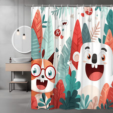Kids Animal Shower Curtain Fox Koala Leaf Pattern