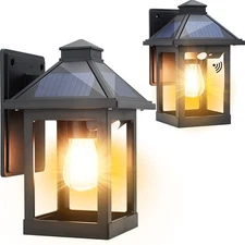 2 Pack Solar Wall Lanterns Outdoor with 3 Modes, Dusk to Dawn Motion Sensor L...