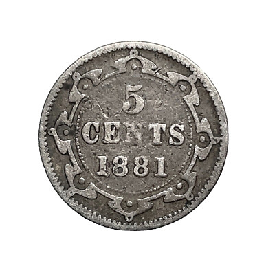 1881 Canada Newfoundland 5 Cents Victoria Silver Coin KM#2 Scares.
