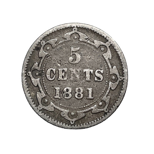 1881 Canada Newfoundland 5 Cents Victoria Silver Coin KM#2 Scares.