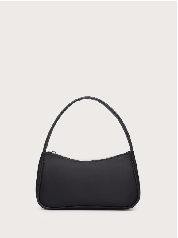 Black Minimalist Zip Shoulder Bag