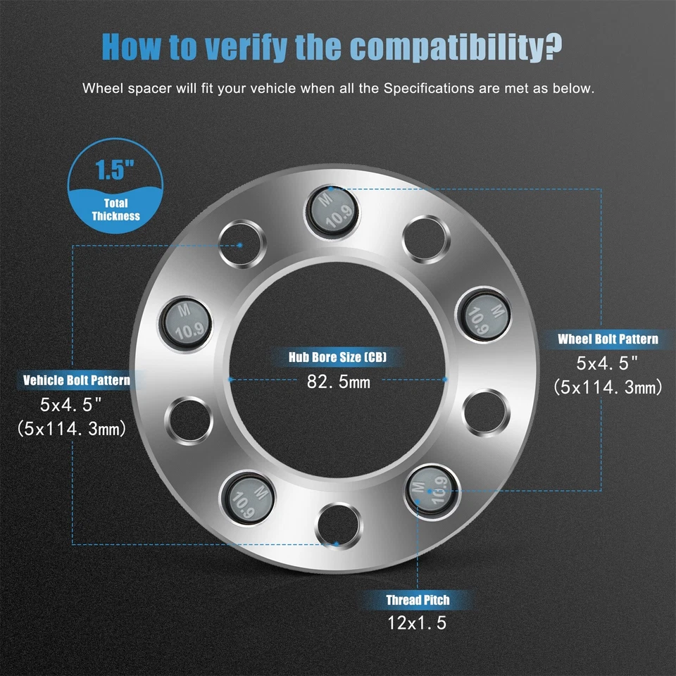(4) 5x4.5 5x114.3 Wheel Spacers 1.5" inch M12x1.5 For Toyota RAV4 Sienna Tacoma - Image 2 of 4