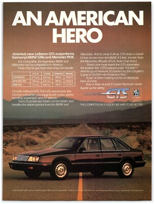 1986 Chrysler Le Baron GTS Print Ad, An American Hero Parked Lone Highway Desert