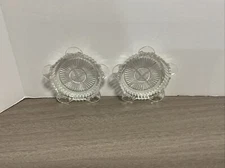 2- Vintage Clear Glass Ashtray With 5 Cigarette Rests