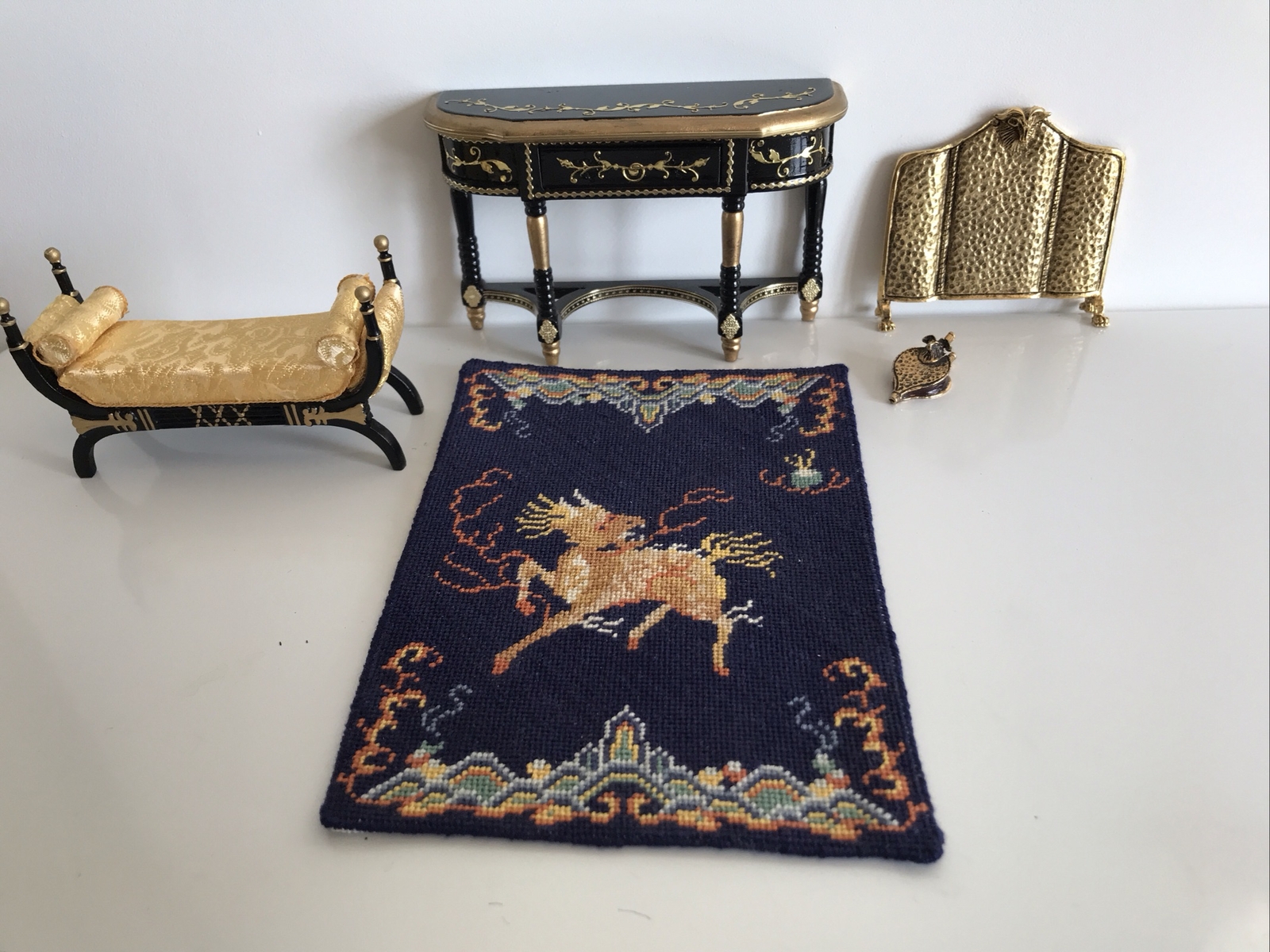 1/12th Scale Empire Style Black & Gold Dolls House Furniture X 3 Bespaq