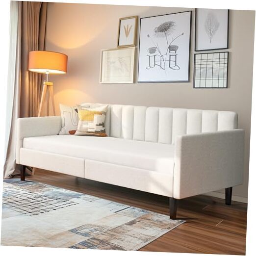 LifeSky Twin Daybed with Boucle Upholstery and Tufted Frame in White